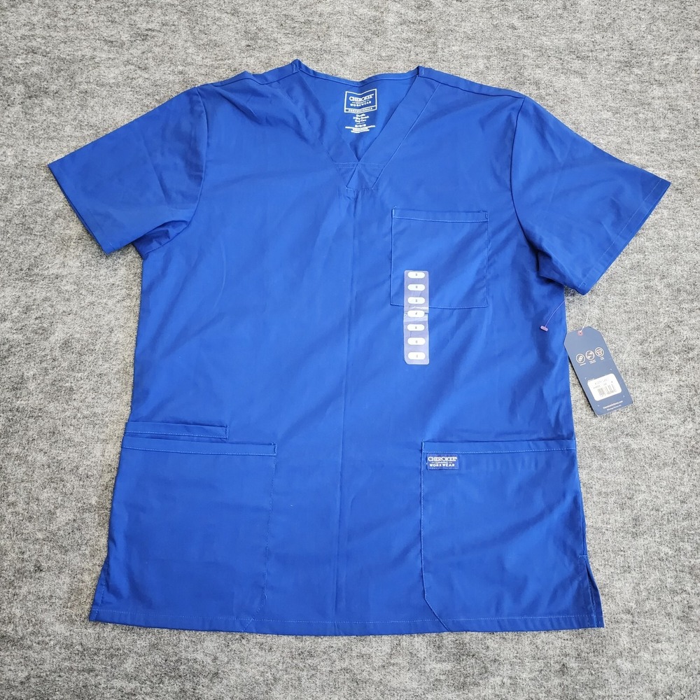 NWT Cherokee Workwear Scrubs‎ Womens Medium Blue WW665 Professionals V Neck Top